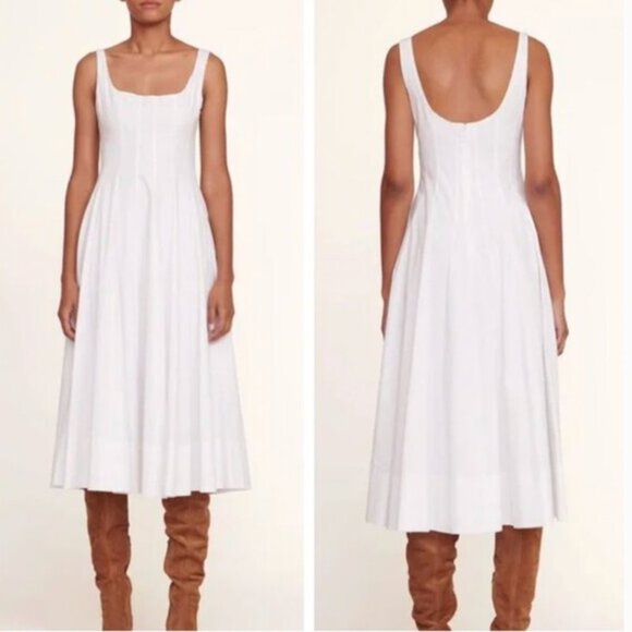 NEW STAUD Wells Midi Dress Sz4/8 White Classic Cotton Best Party Wedding - Picture 3 of 12